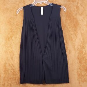 YANSI FUGEL Womens Top Small Black Vest Pleated Tie Back Adjustable Sleeveless